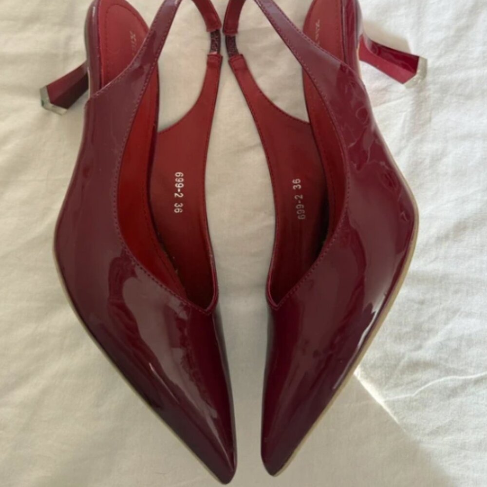 Burgundy Red Pointed Kitten Heels